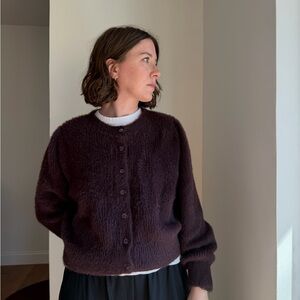 Plush Dark Plum Button-Up Cardigan